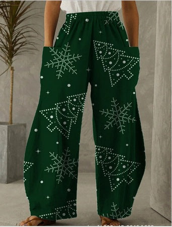 Christmas Tree Snowflake Printed Casual Loose Pants