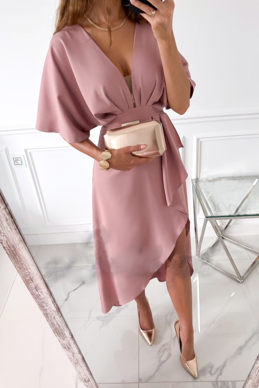 Christmas V-Neck Solid Color Irregular Midi Dress Party Dress