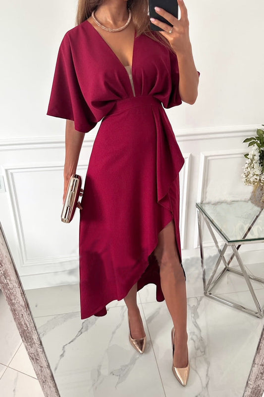 Christmas V-Neck Solid Color Irregular Midi Dress Party Dress