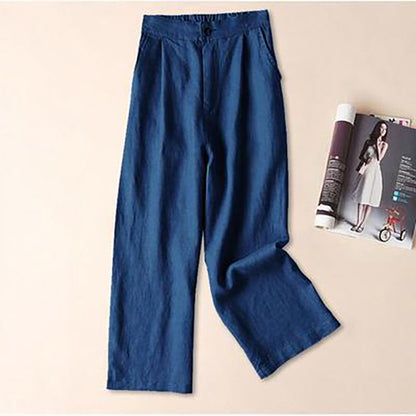 Cotton Linen Loose Plain Wide Leg Trouser