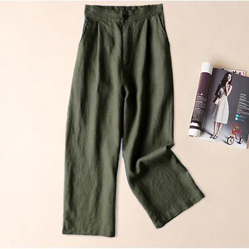 Cotton Linen Loose Plain Wide Leg Trouser