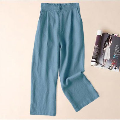Cotton Linen Loose Plain Wide Leg Trouser