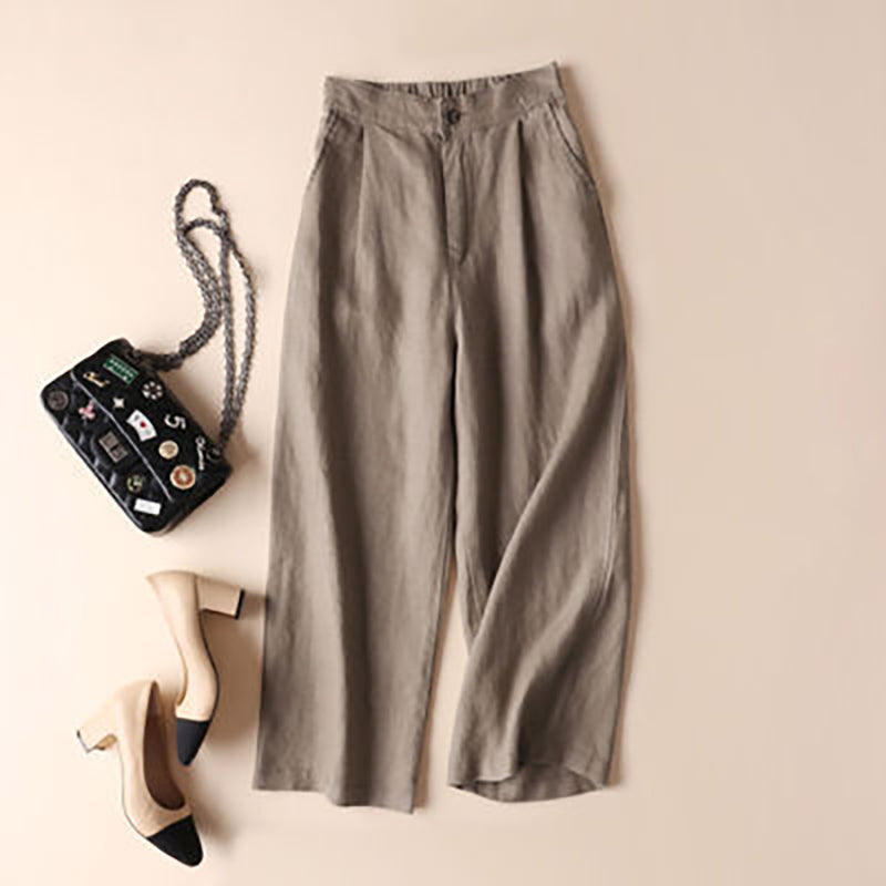 Cotton Linen Loose Plain Wide Leg Trouser