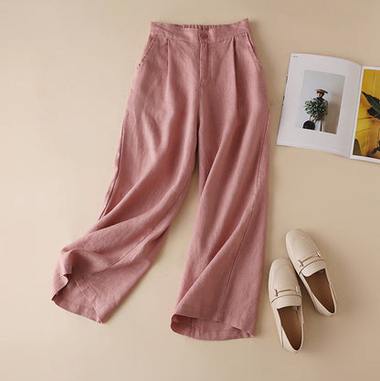 Cotton Linen Loose Plain Wide Leg Trouser
