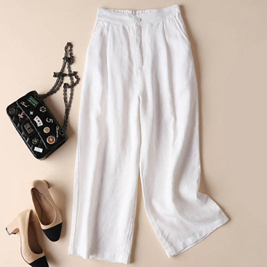 Cotton Linen Loose Plain Wide Leg Trouser