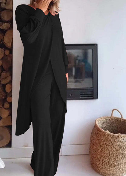 Elegant Irregular Hem Blouse Wide Leg Trousers Set