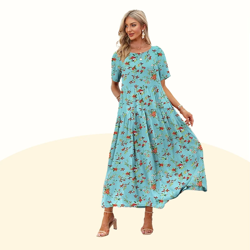 Floral Print Pleated Loose Midi Dress