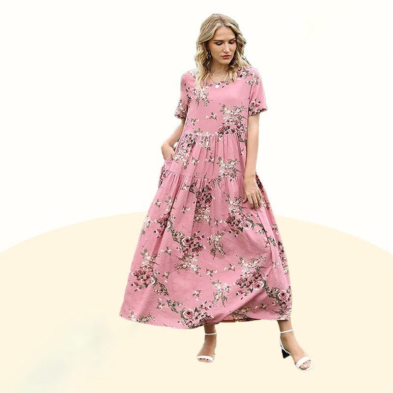 Floral Print Pleated Loose Midi Dress