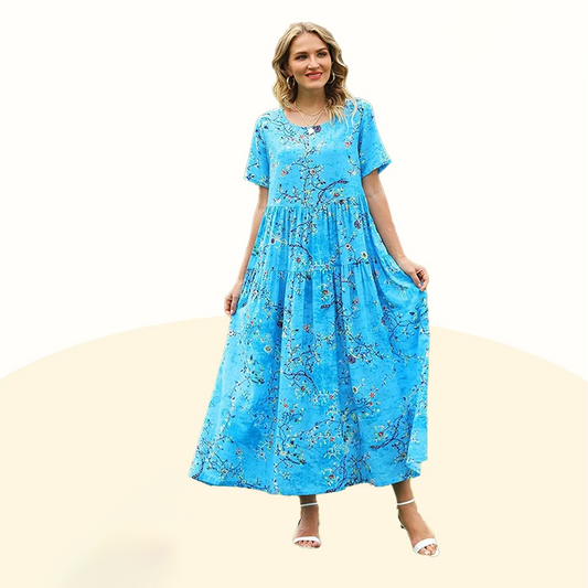 Floral Print Pleated Loose Midi Dress