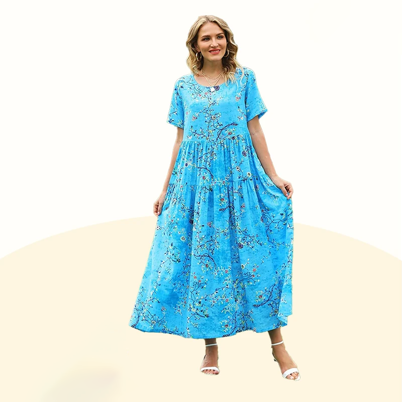 Floral Print Pleated Loose Midi Dress