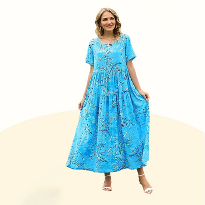 Floral Print Pleated Loose Midi Dress