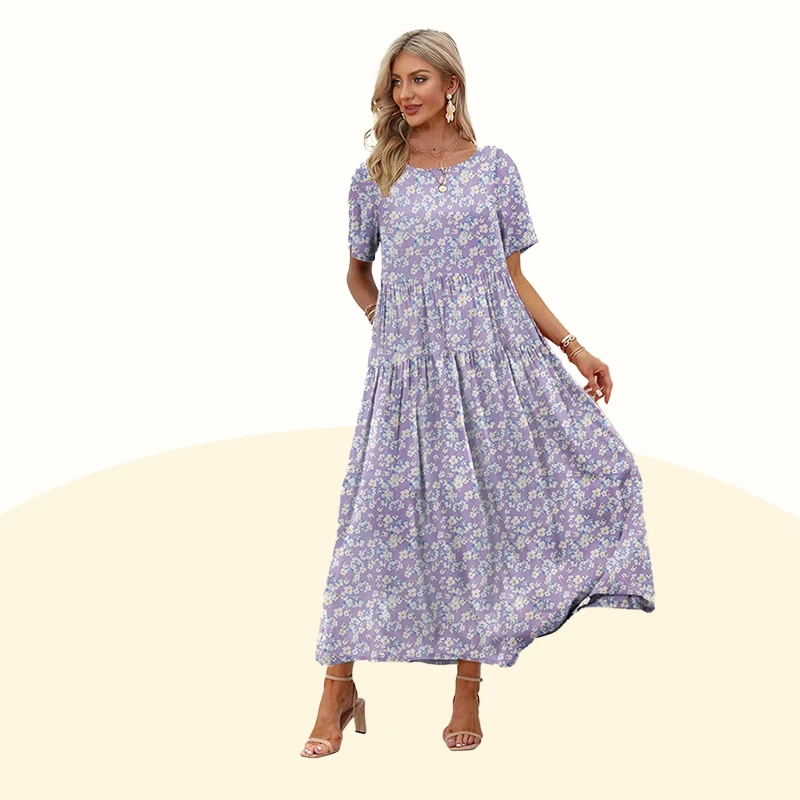 Floral Print Pleated Loose Midi Dress