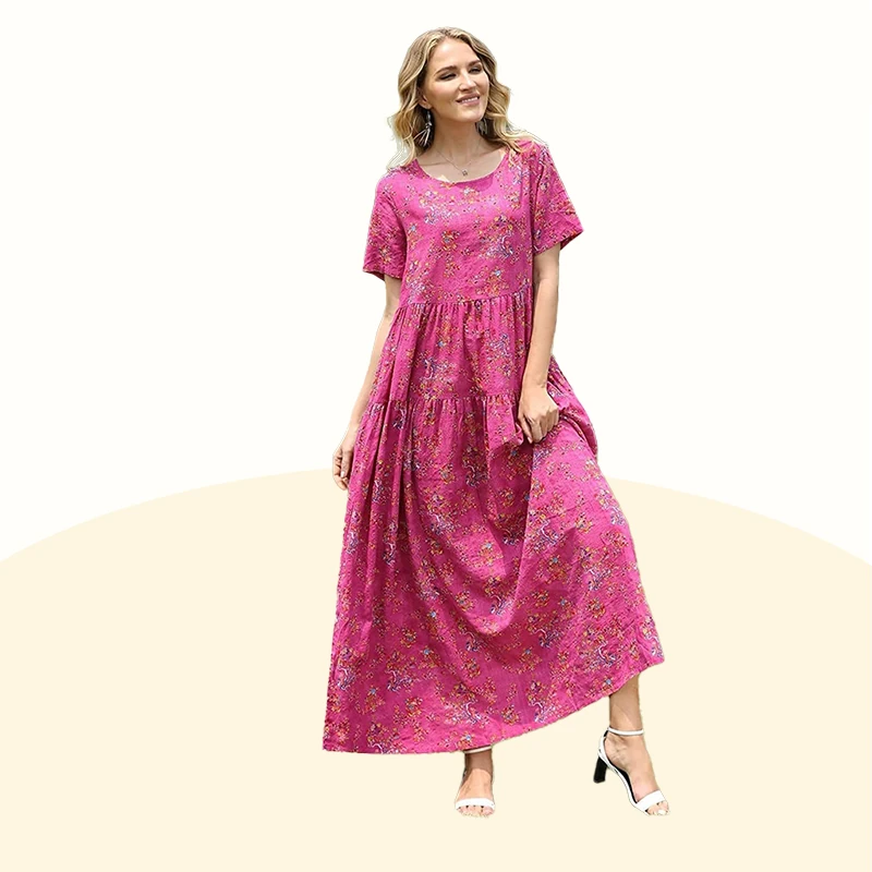 Floral Print Pleated Loose Midi Dress