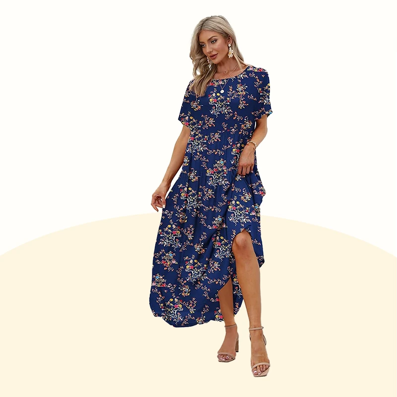 Floral Print Pleated Loose Midi Dress