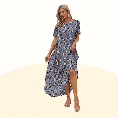 Floral Print Pleated Loose Midi Dress