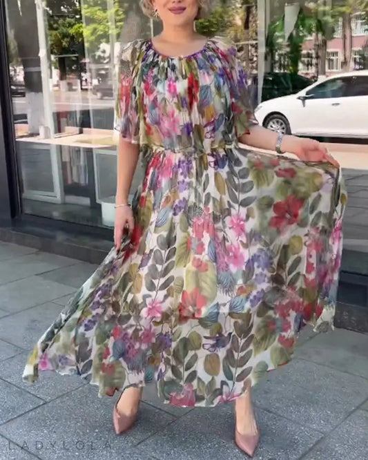 Floral Print Round Neck Maxi Dress