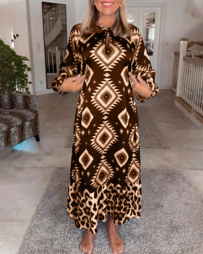 Geometric Print Crew Neck Maxi Dress