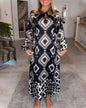 Geometric Print Crew Neck Maxi Dress