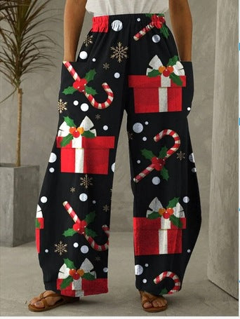 Gift Christmas Print Casual Loose Pants