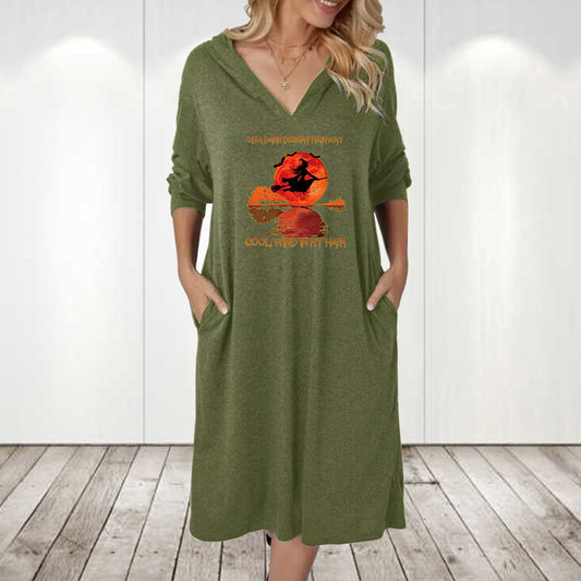 Halloween Witch Print Pockets Midi Dress