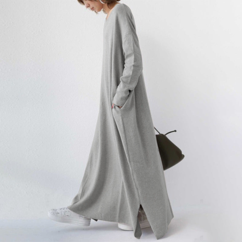 Knitted Full Hem Pockets Maxi Dress