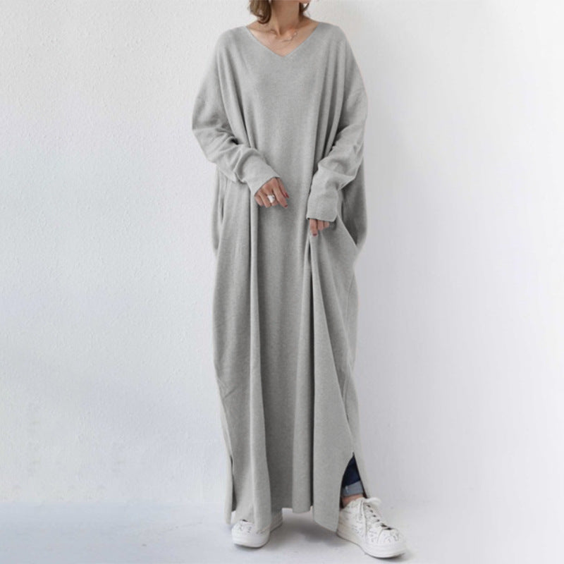 Knitted Full Hem Pockets Maxi Dress