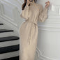 Knitted Lace Up Coat Midi Dress