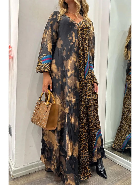 Leopard Print Maxi Dress in Satin