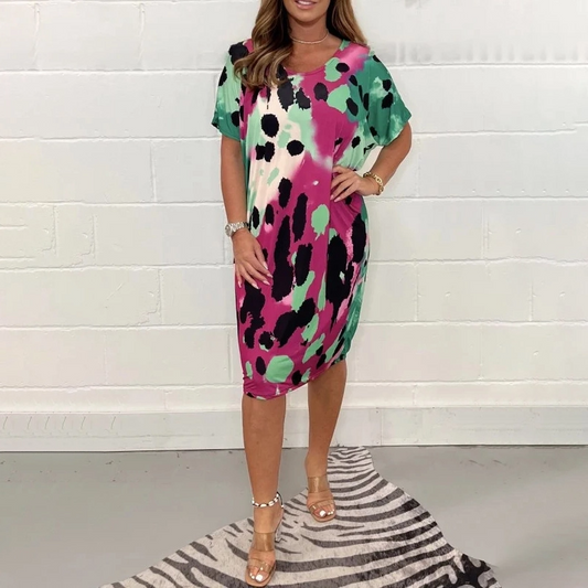 Leopard Print Round Neck Midi Dress