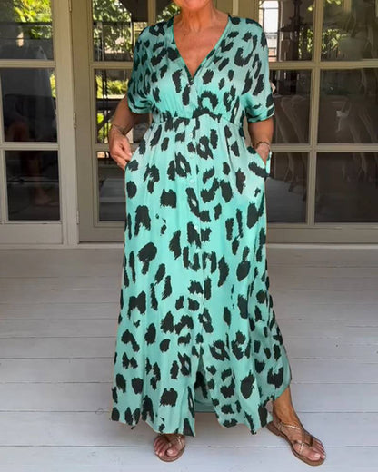 Leopard Printed Pockets Midi Dress