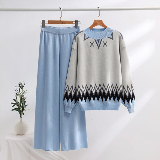 Loose Sweater Wide Leg Pants Two-Piece Set