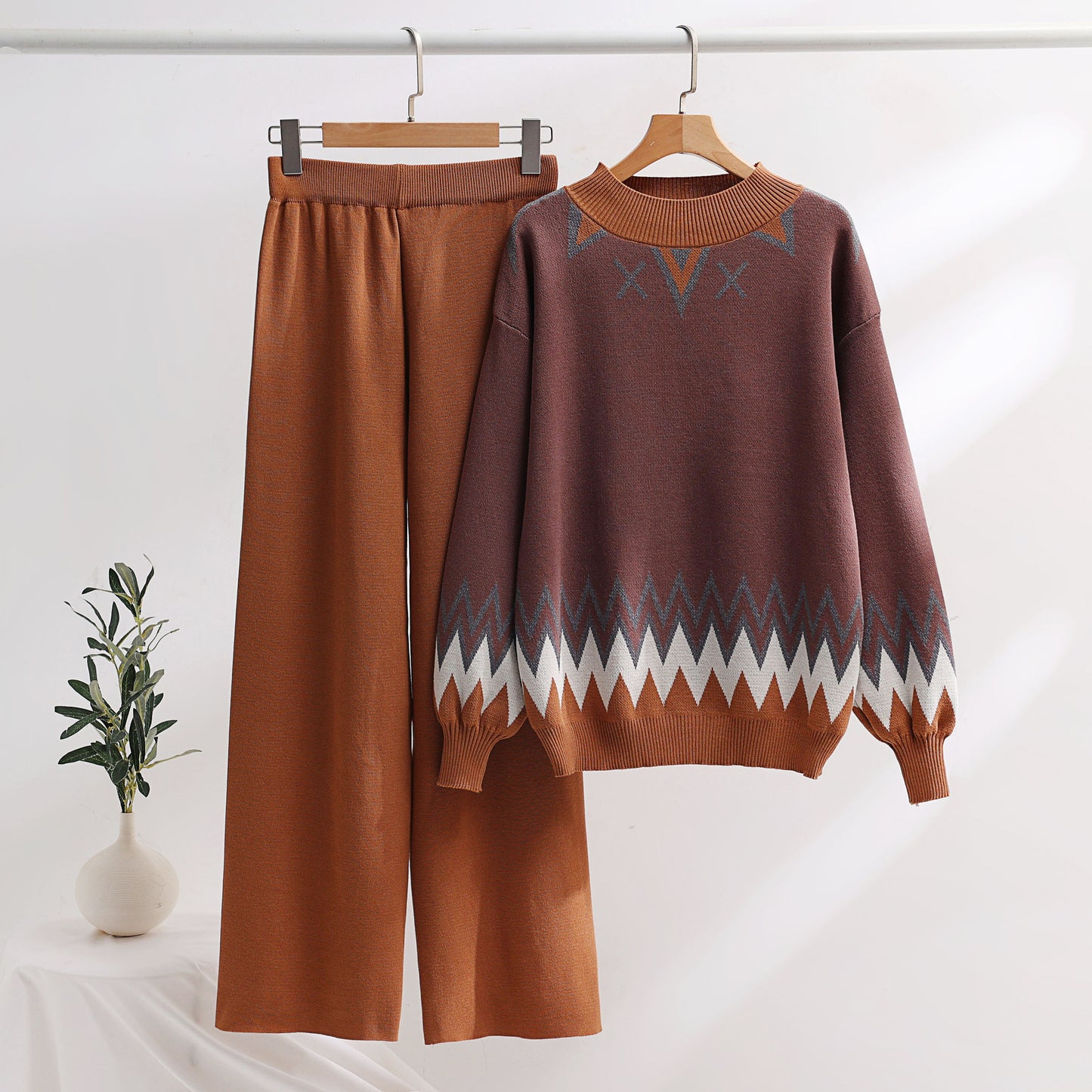 Loose Sweater Wide Leg Pants Two-Piece Set