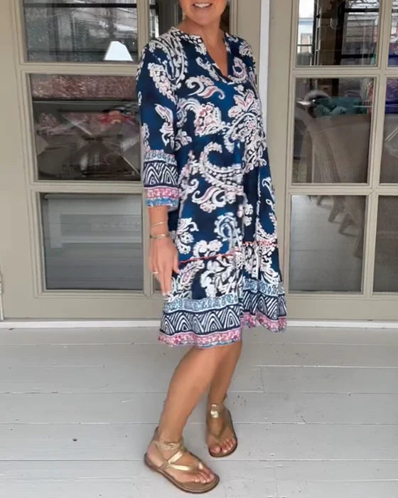 Paisley Print Elegant Midi Dress