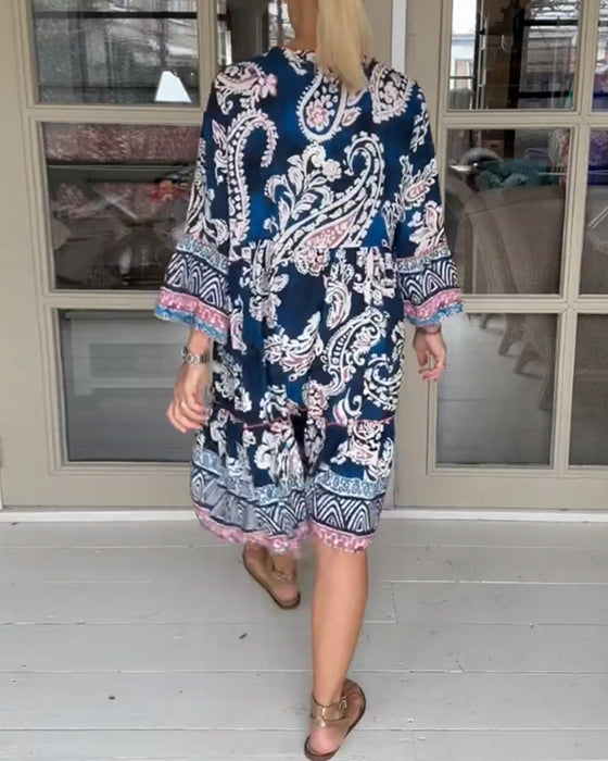 Paisley Print Elegant Midi Dress
