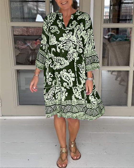 Paisley Print Elegant Midi Dress