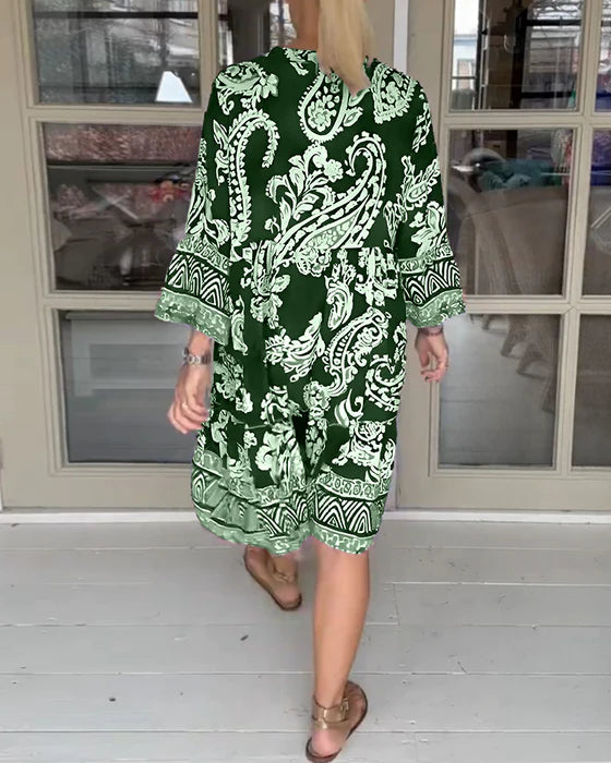 Paisley Print Elegant Midi Dress