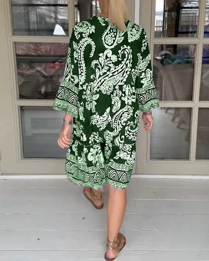 Paisley Print Elegant Midi Dress