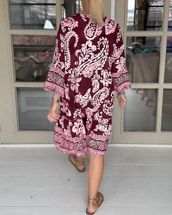 Paisley Print Elegant Midi Dress