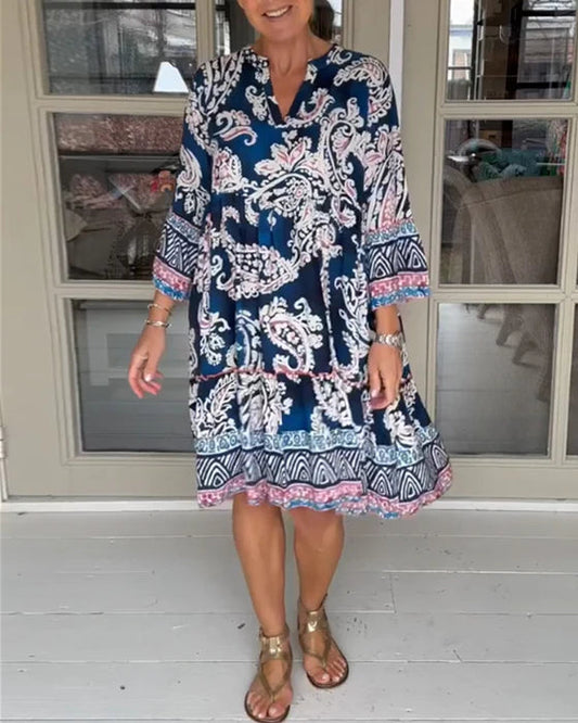 Paisley Print Elegant Midi Dress
