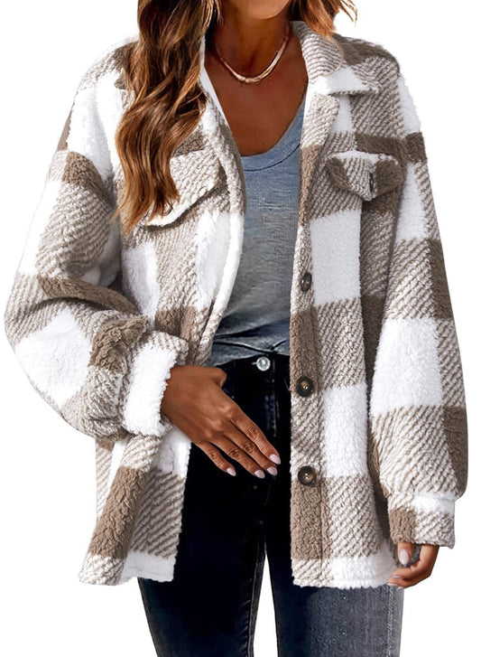 Plaid Fleece Loose Teddy Jacket