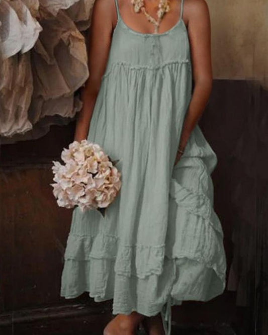 Plain Court Style Scoop Neckline Weaving Maxi Dress