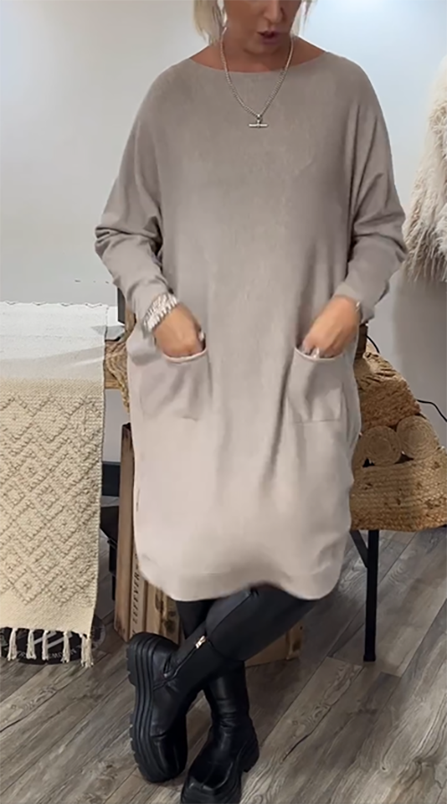 Plain Pockets Sweatshirt Midi Dress