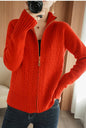 Plain Zip V Neck Red Sweater Cardigan