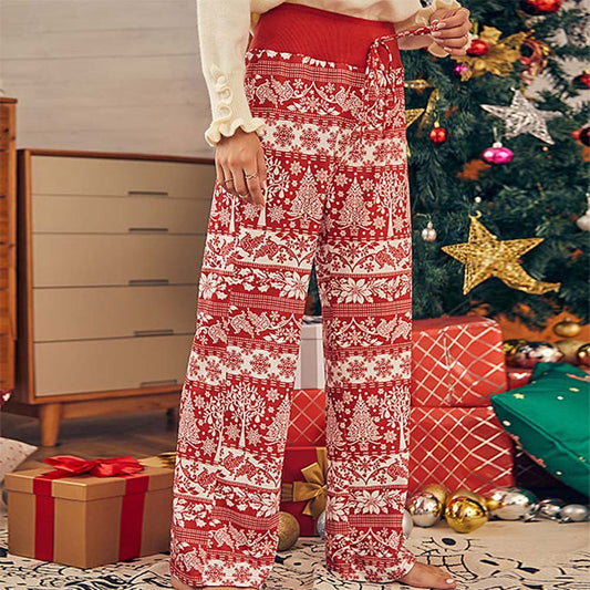 Printed Christmas Flower Wide Leg Pants Loose Pants