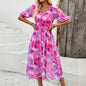 Printed Lantern Sleeve V-Neck Maxi Dress