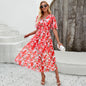 Printed Lantern Sleeve V-Neck Maxi Dress