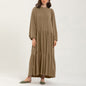 Round Neck Pleated Loose Midi Dress