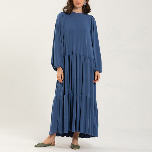 Round Neck Pleated Loose Midi Dress
