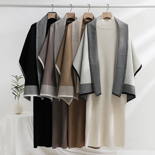 Shawl Coat Knitted Midi Dress Two Piece Set