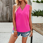 Solid Color Casual V-Neck Top